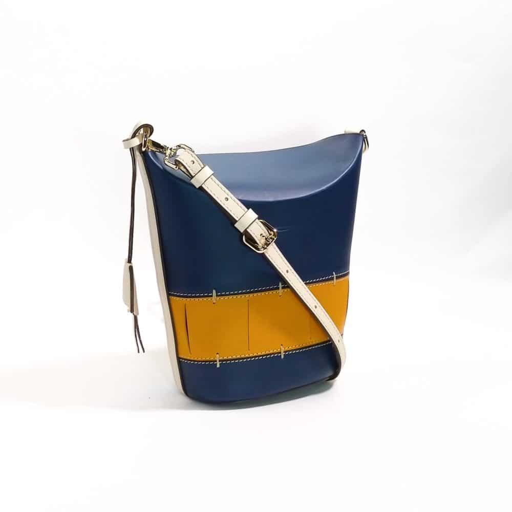 Secchiello bicolore in pelle Boldrini 06739 Blu/Giallo