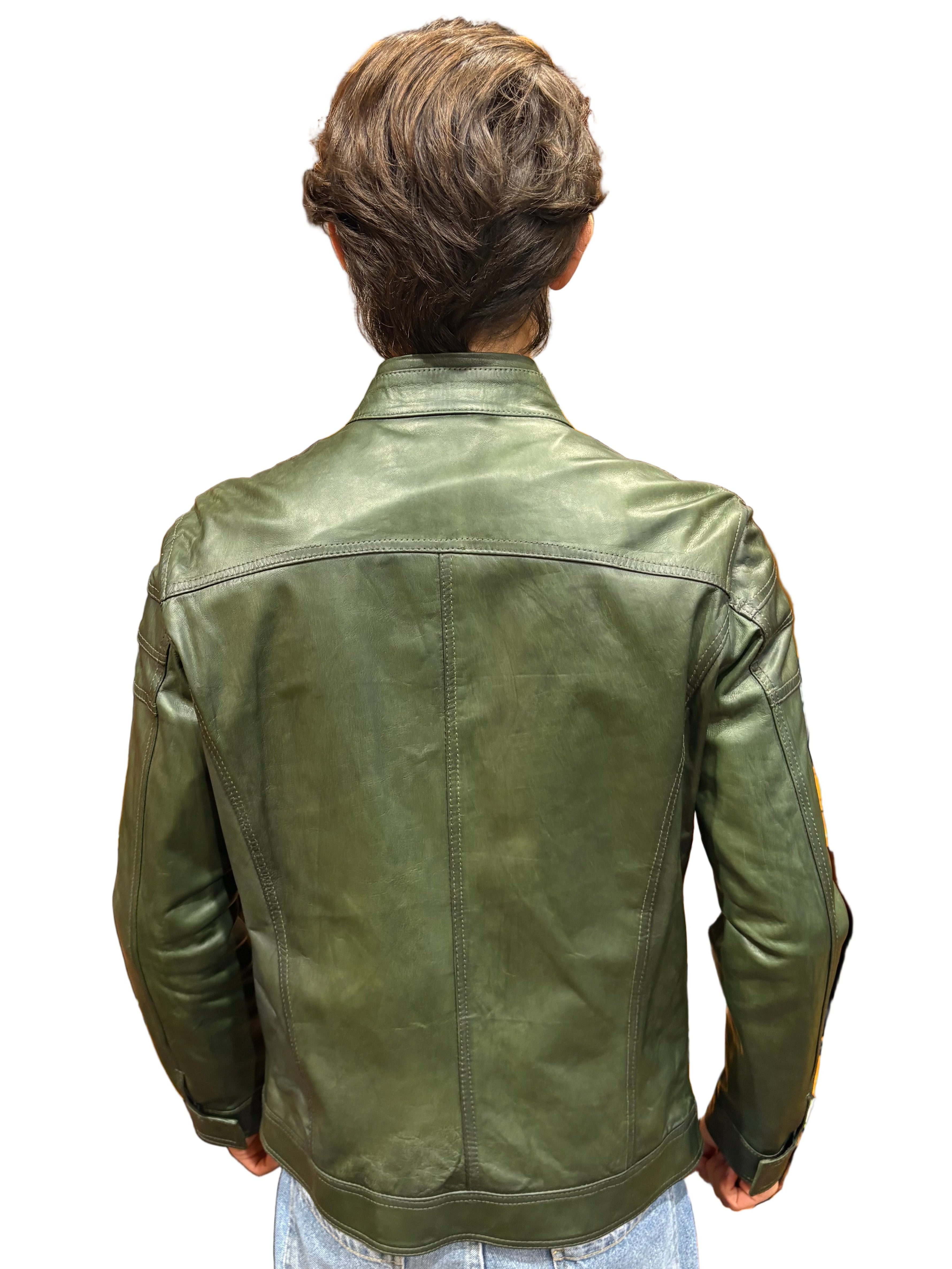 Giacca in pelle uomo tamponata a mano PEGASO tuscany Verde