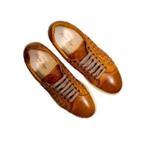 Sneaker in pelle intrecciata da uomo pelletteria allegrini 1411 cuoio