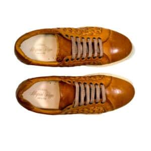 Sneaker in pelle intrecciata da uomo pelletteria allegrini 1411 cuoio