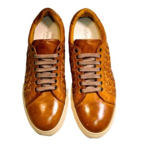Sneaker in pelle intrecciata da uomo pelletteria allegrini 1411 cuoio