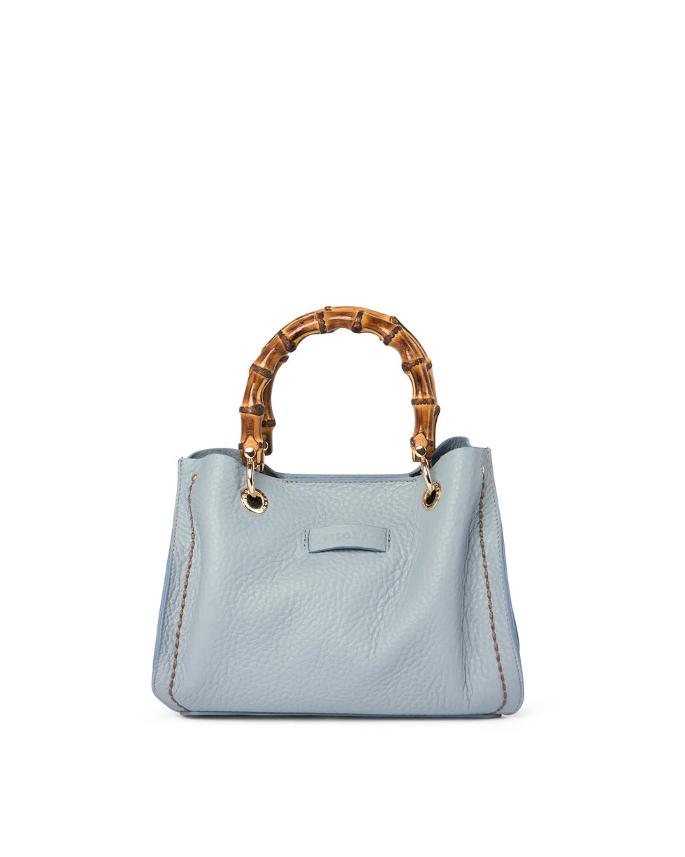 Borsa in pelle con manico bamboo Visonà 20157 cielo