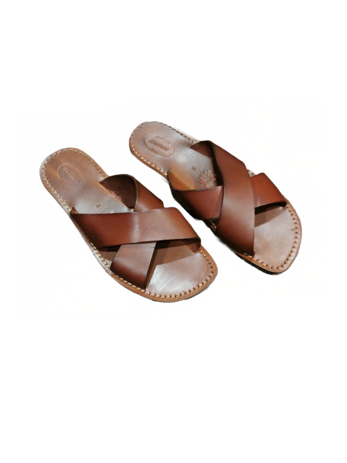 Ciabatta in cuoio con incrocio uomo Pelletteria Allegrini Filippo 560U chianti