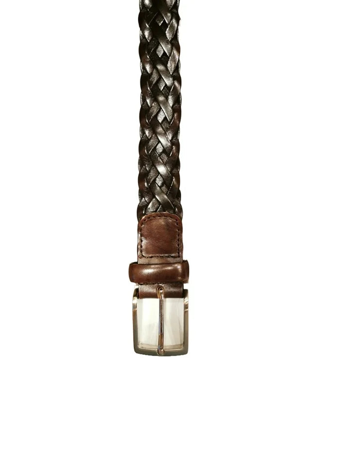 Allegrini 6189/7635 Braided Leather Belt, Dark Brown
