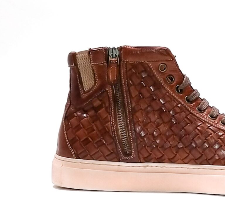 Sneakers alta intrecciata da uomo in pelle Pelletteria Allegrini 9777 coker