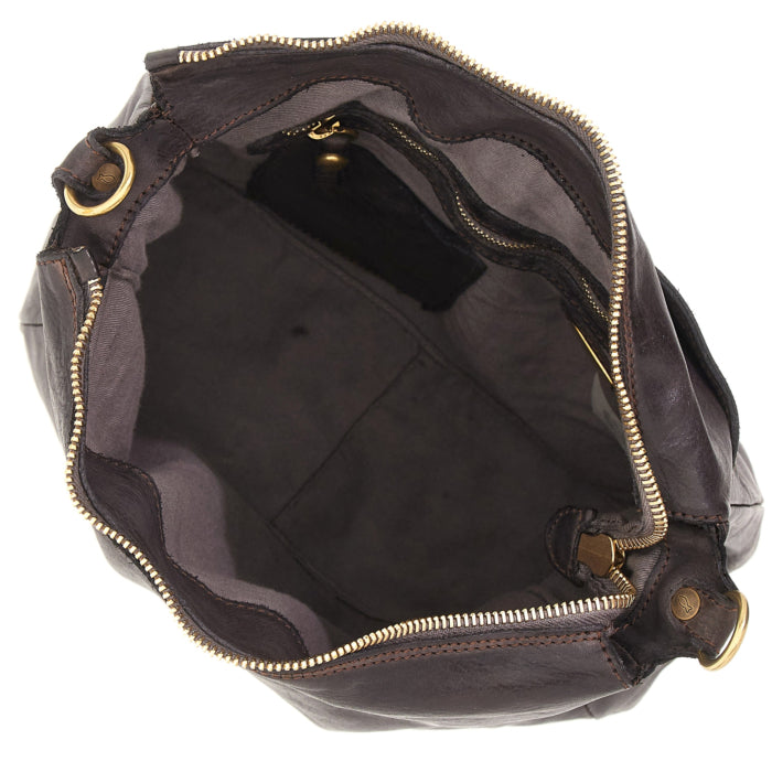 Campomaggi C041020ND X2885 Black Leather Shopping Bag with Rivets and Rhinestones