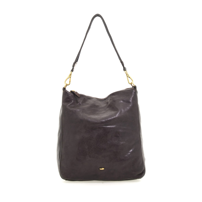 Campomaggi C041020ND X2885 Black Leather Shopping Bag with Rivets and Rhinestones