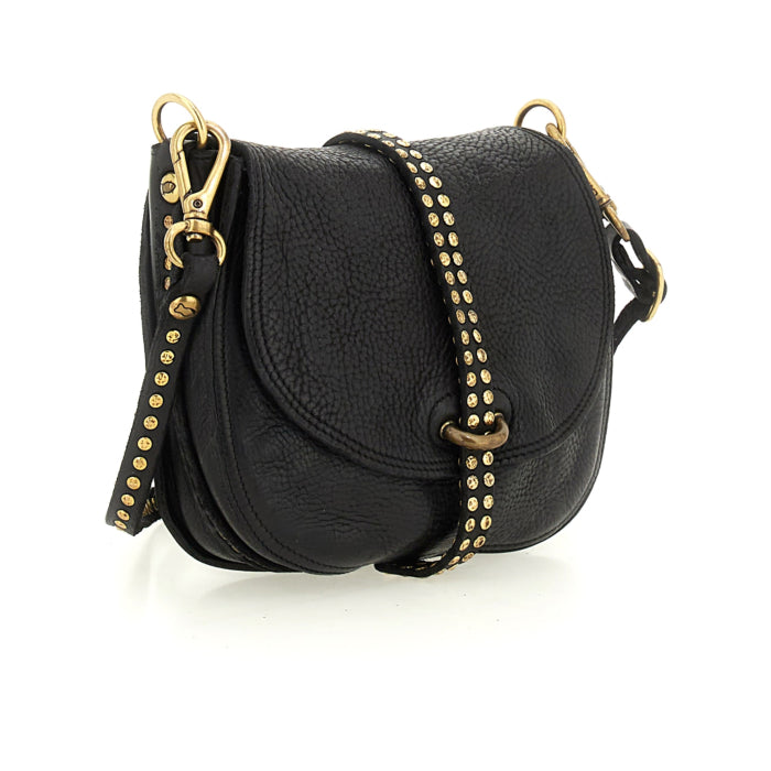 Campomaggi C041020ND X2885 Black Leather Shopping Bag with Rivets and Rhinestones