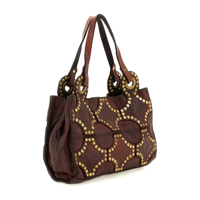 Borsa Dafne con tracolla in pelle e toppe croce Campomaggi C045800ND X3112 vinaccia