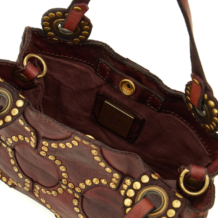 Borsa Dafne con tracolla in pelle e toppe croce Campomaggi C045800ND X3112 vinaccia