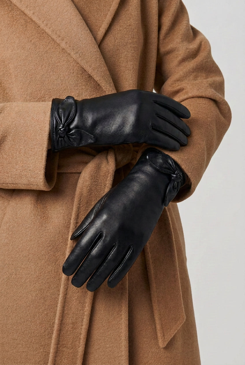 Women's leather glove with knot at the wrist Pelletteria Allegrini Filippo G4275 Black