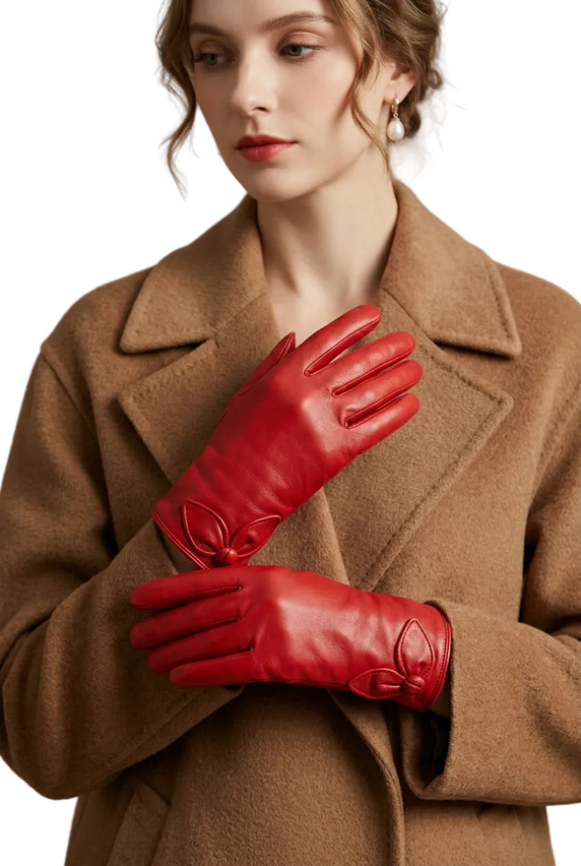 Guanto donna in pelle con nodo sul polso Pelletteria Allegrini Filippo G4275 Rosso