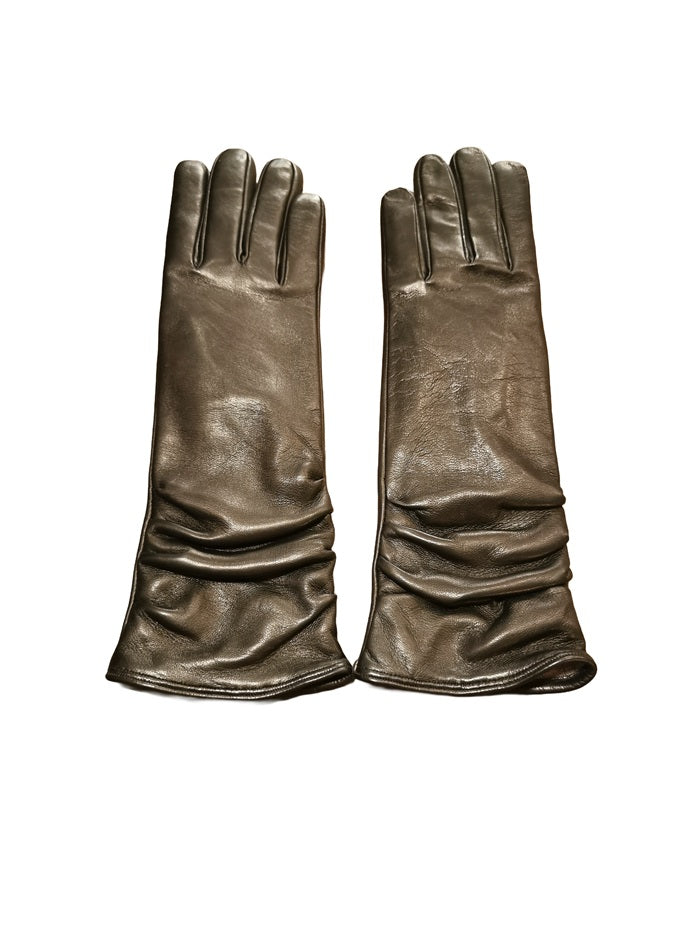 Women's long curled leather glove, Allegrini G4497, black