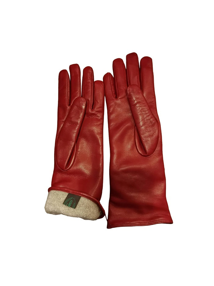Guanto donna in pelle arricciato lungo Pelletteria Allegrini g4497 rubino