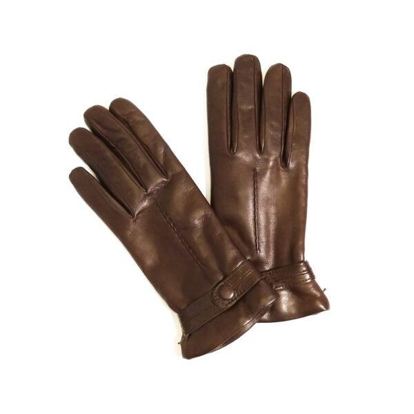 Women's leather glove with button, Allegrini G4656, dark brown leather goods