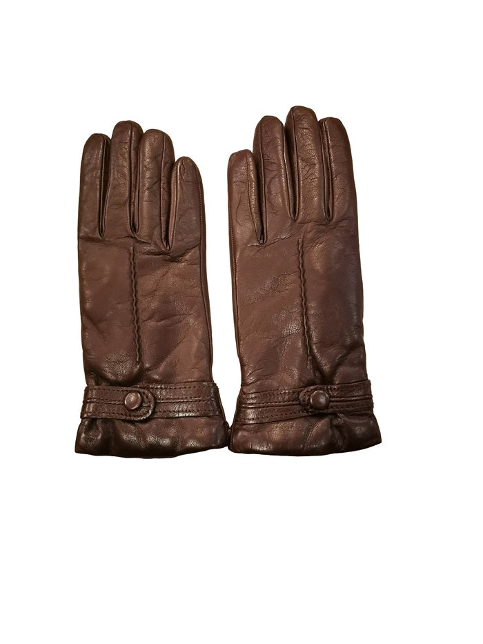 Women's leather glove with button, Allegrini G4656, dark brown leather goods