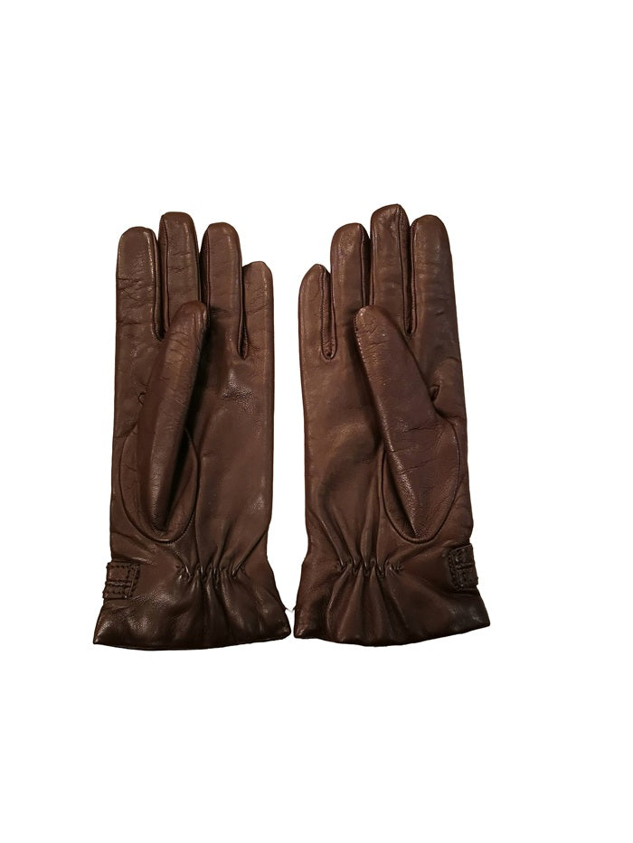 Guanto donna in pelle con bottoncino Pelletteria Allegrini g4656 testa di moro