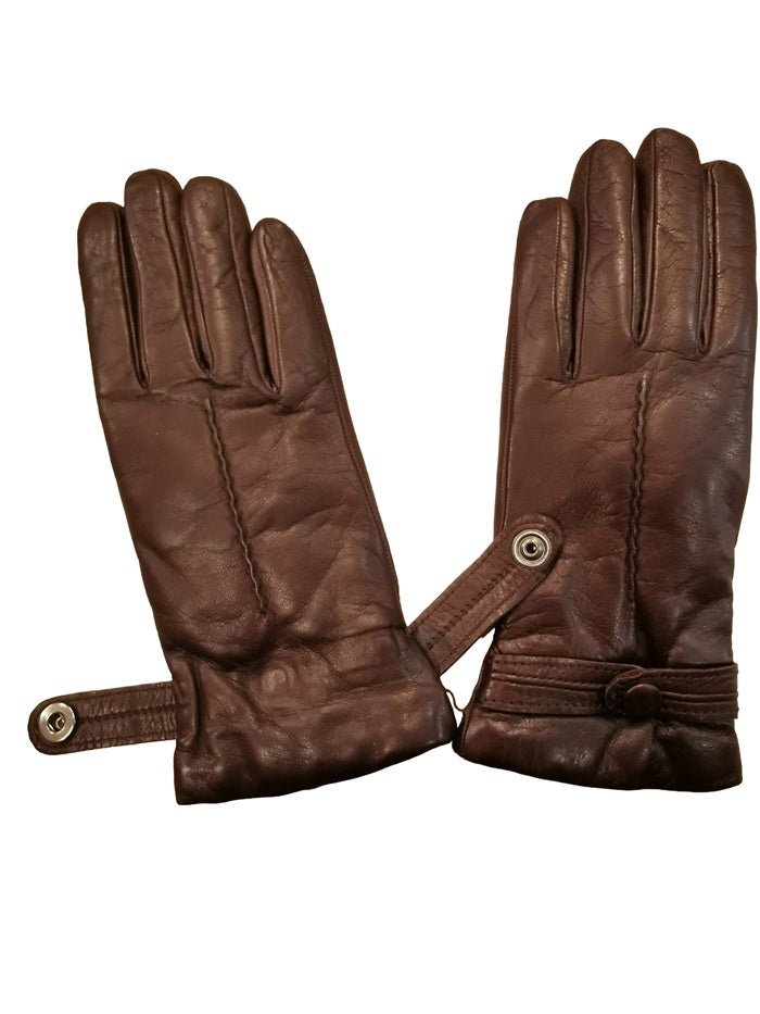 Guanto donna in pelle con bottoncino Pelletteria Allegrini g4656 testa di moro