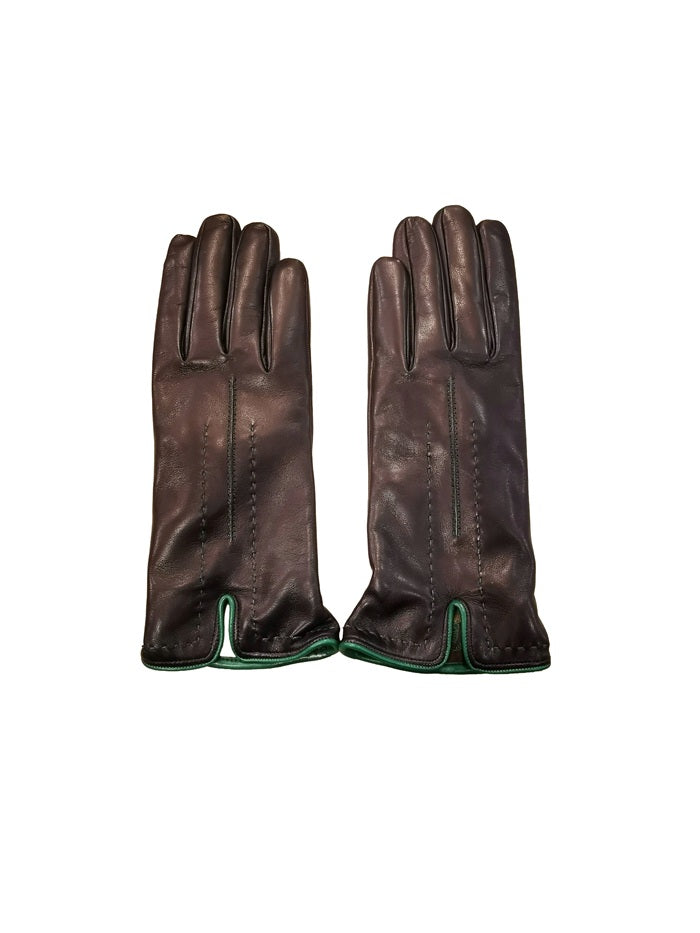 Women's leather glove with stitching detail Pelletteria Allegrini G4758 tobacco/dark brown