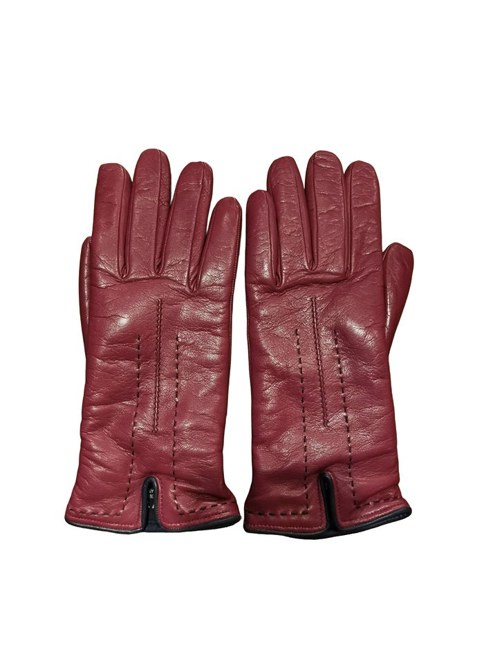 Guanto donna in pelle con dettaglio cuciture Pelletteria Allegrini G4758 prugna/blu