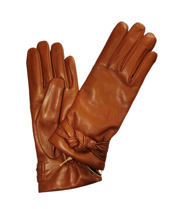 Guanto donna in pelle con dettaglio fiocco pelletteria allegrini g4908 tabacco
