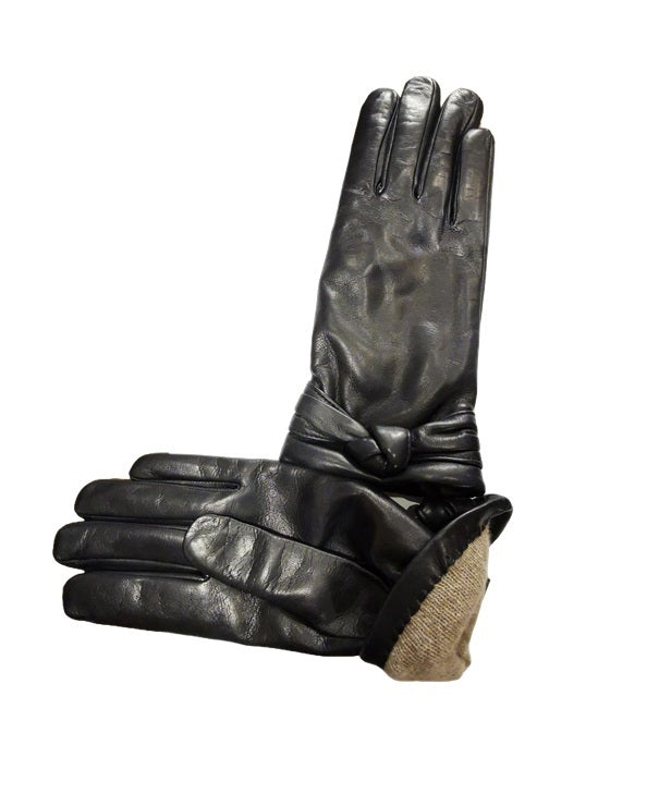 Women's leather gloves with bow detail Pelletteria Allegrini Filippo G4908 Dark blue