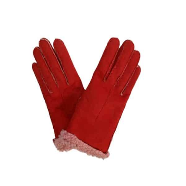 Guanto donna in camoscio e lana merinos pelletteria allegrini g307 rosso