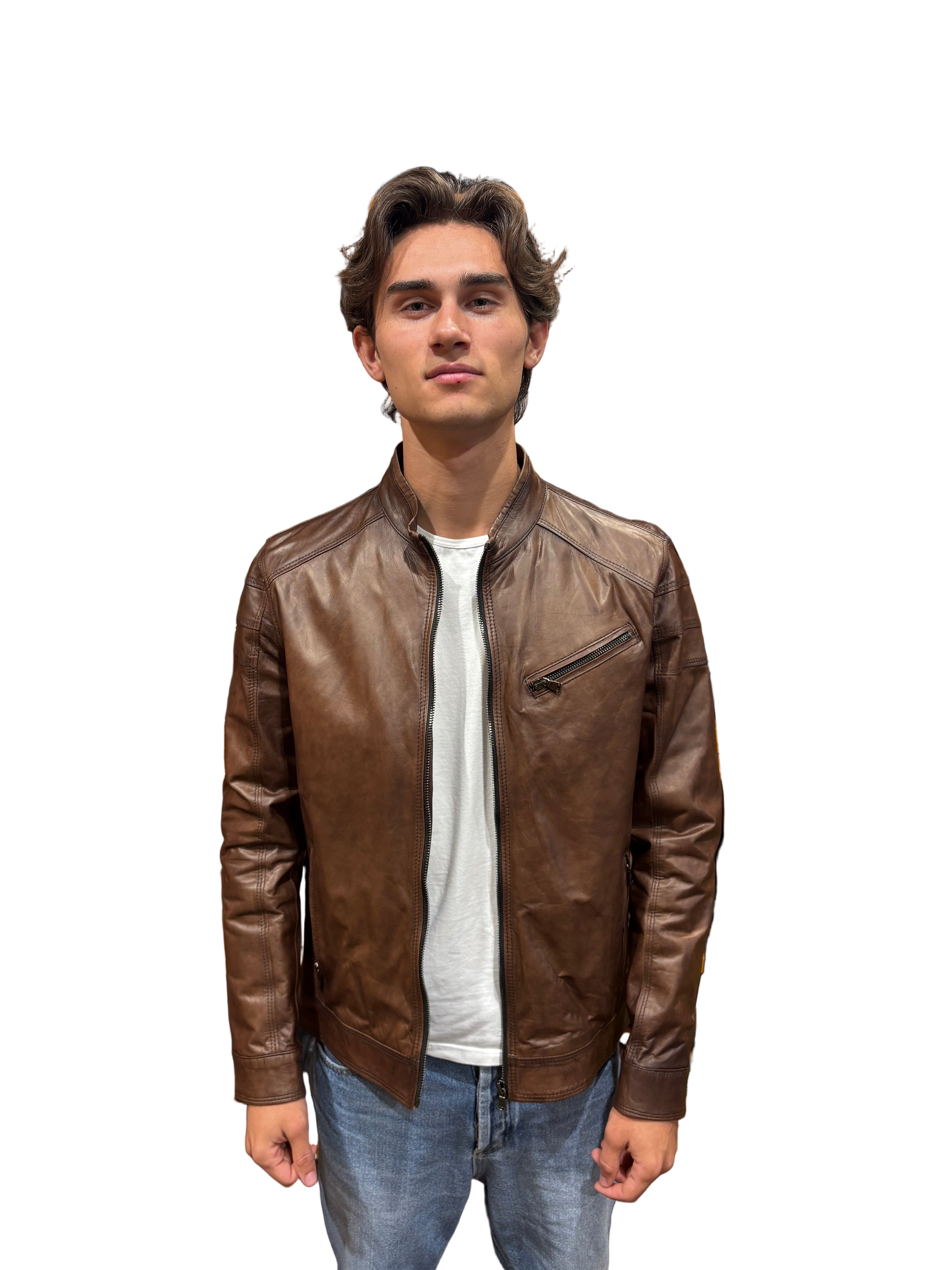 Pegaso Tuscany men's hand-buffed leather jacket in dark brown