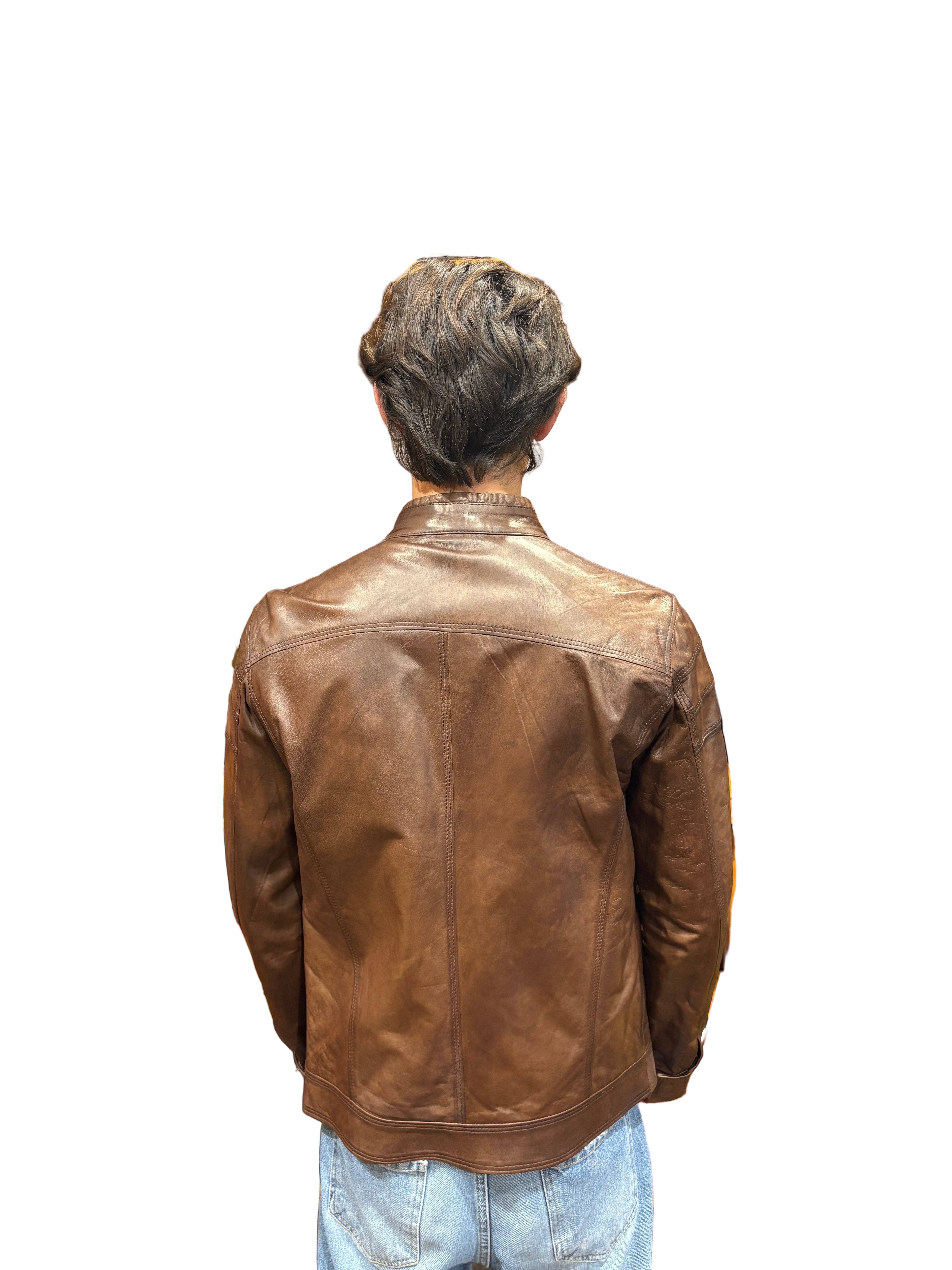Pegaso Tuscany men's hand-buffed leather jacket in dark brown