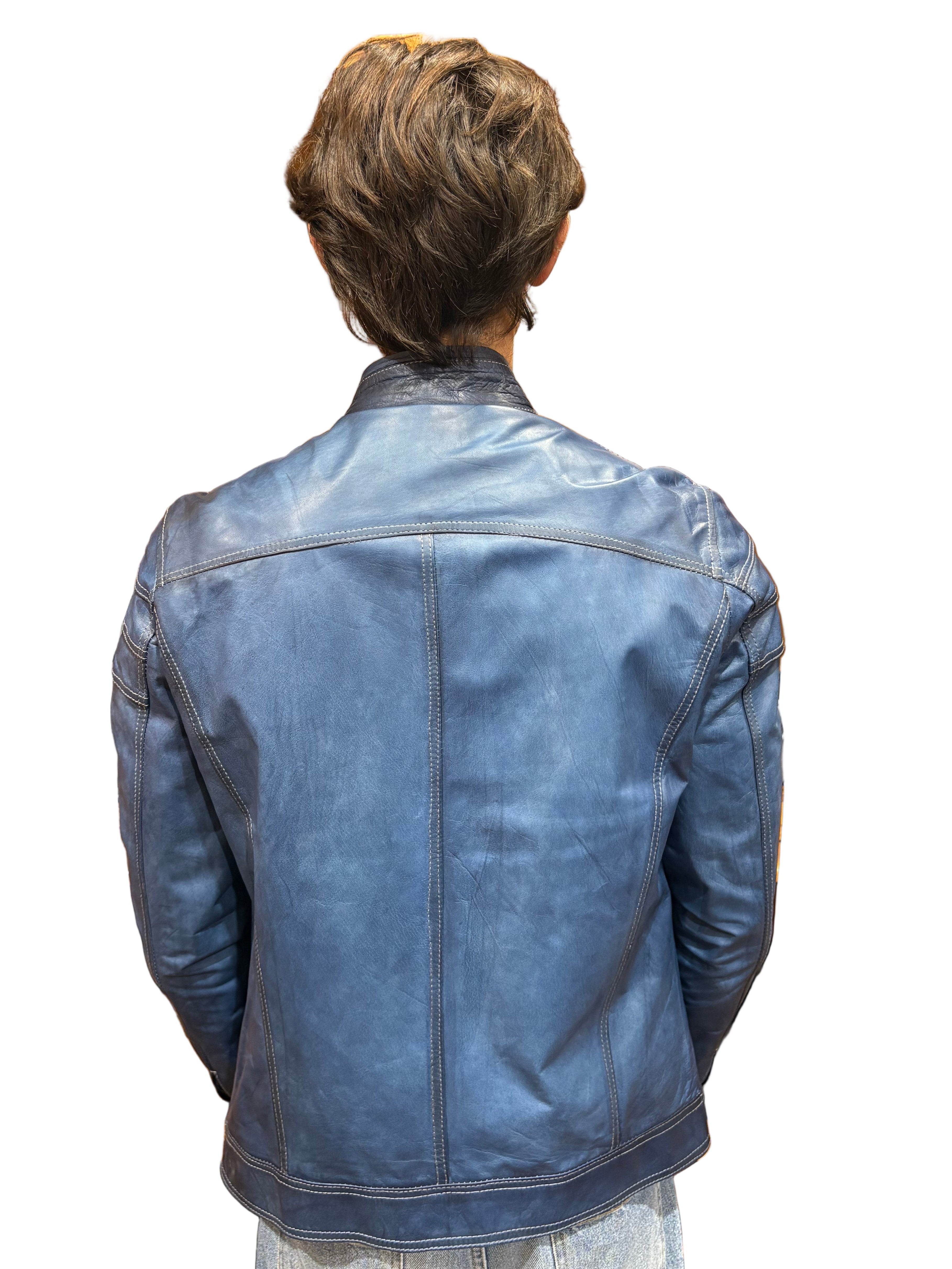 Giacca in pelle uomo tamponata a mano PEGASO tuscany Bluette