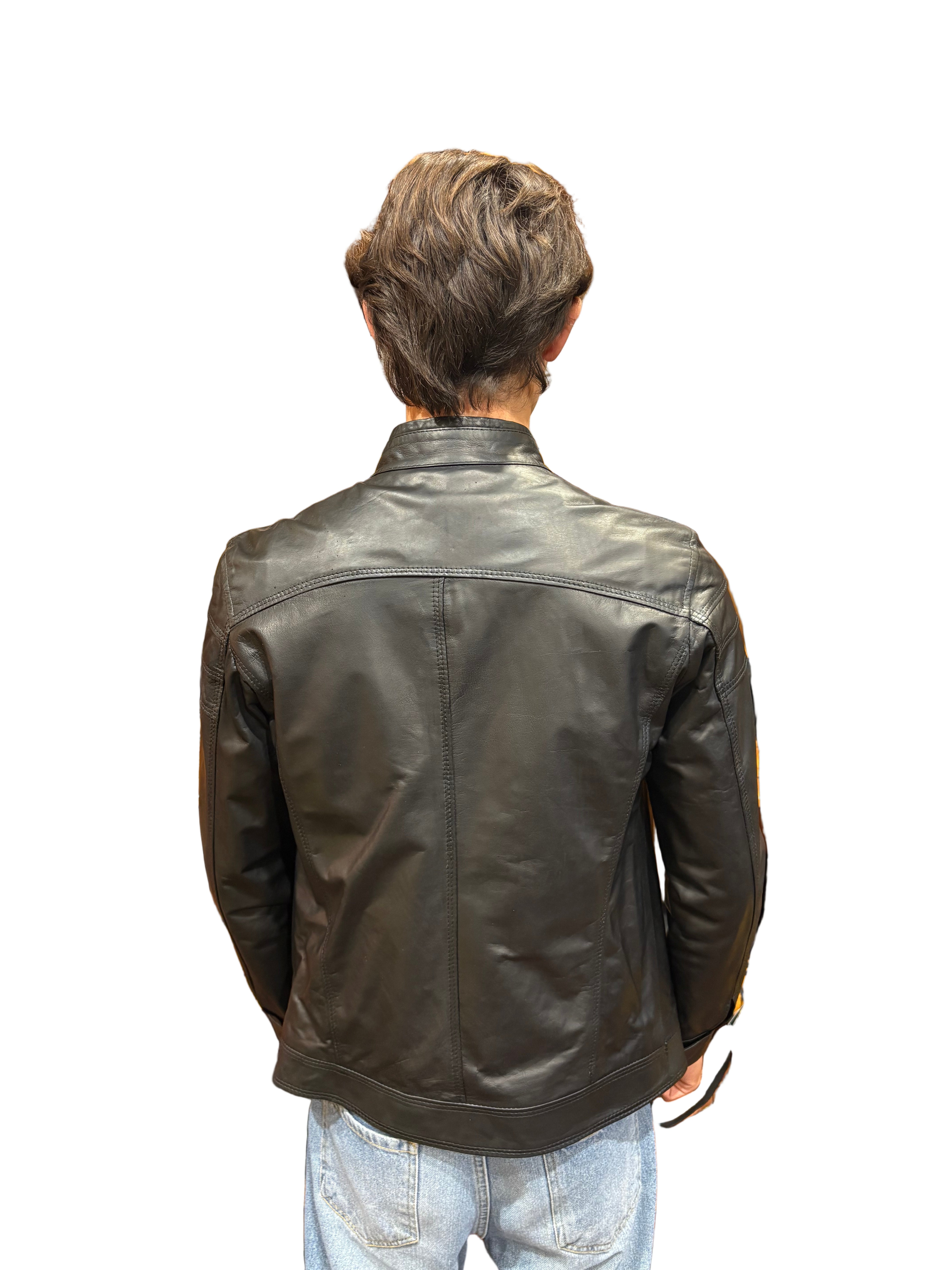 Giacca in pelle uomo tamponata a mano PEGASO tuscany nero