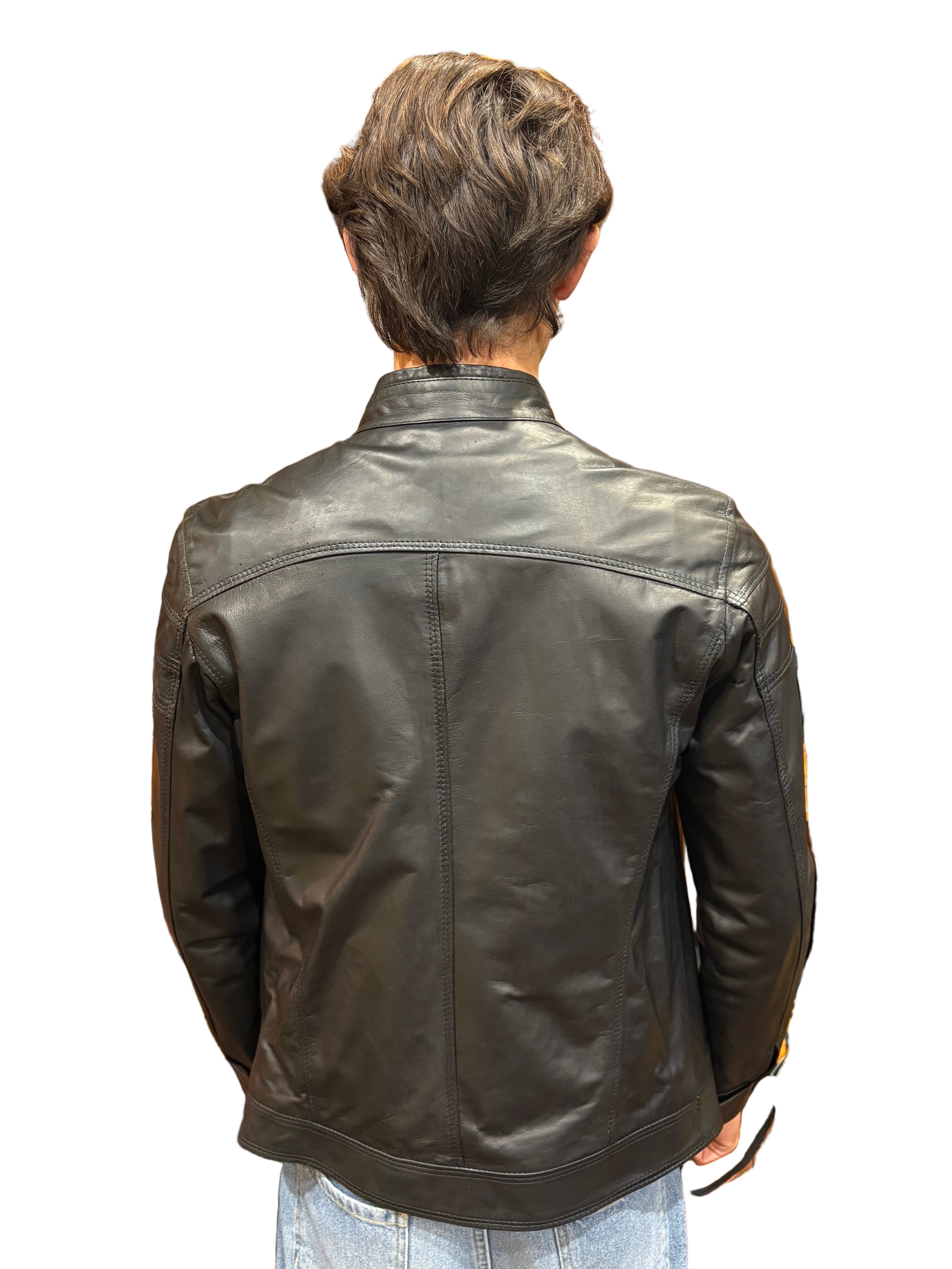 Giacca in pelle uomo tamponata a mano PEGASO tuscany nero