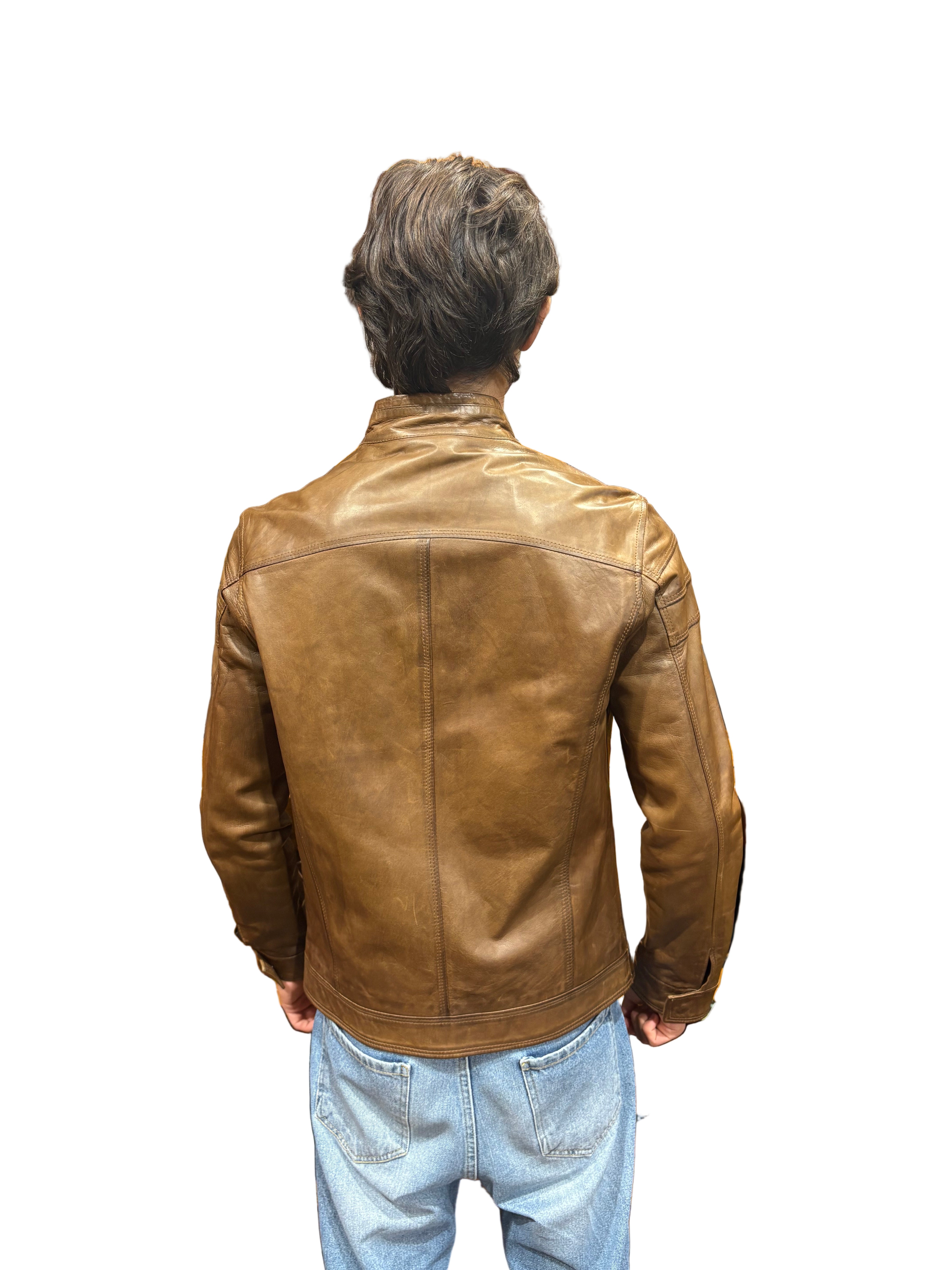 Pegaso Tuscany Men's Hand-Dampened Leather Jacket Burnt