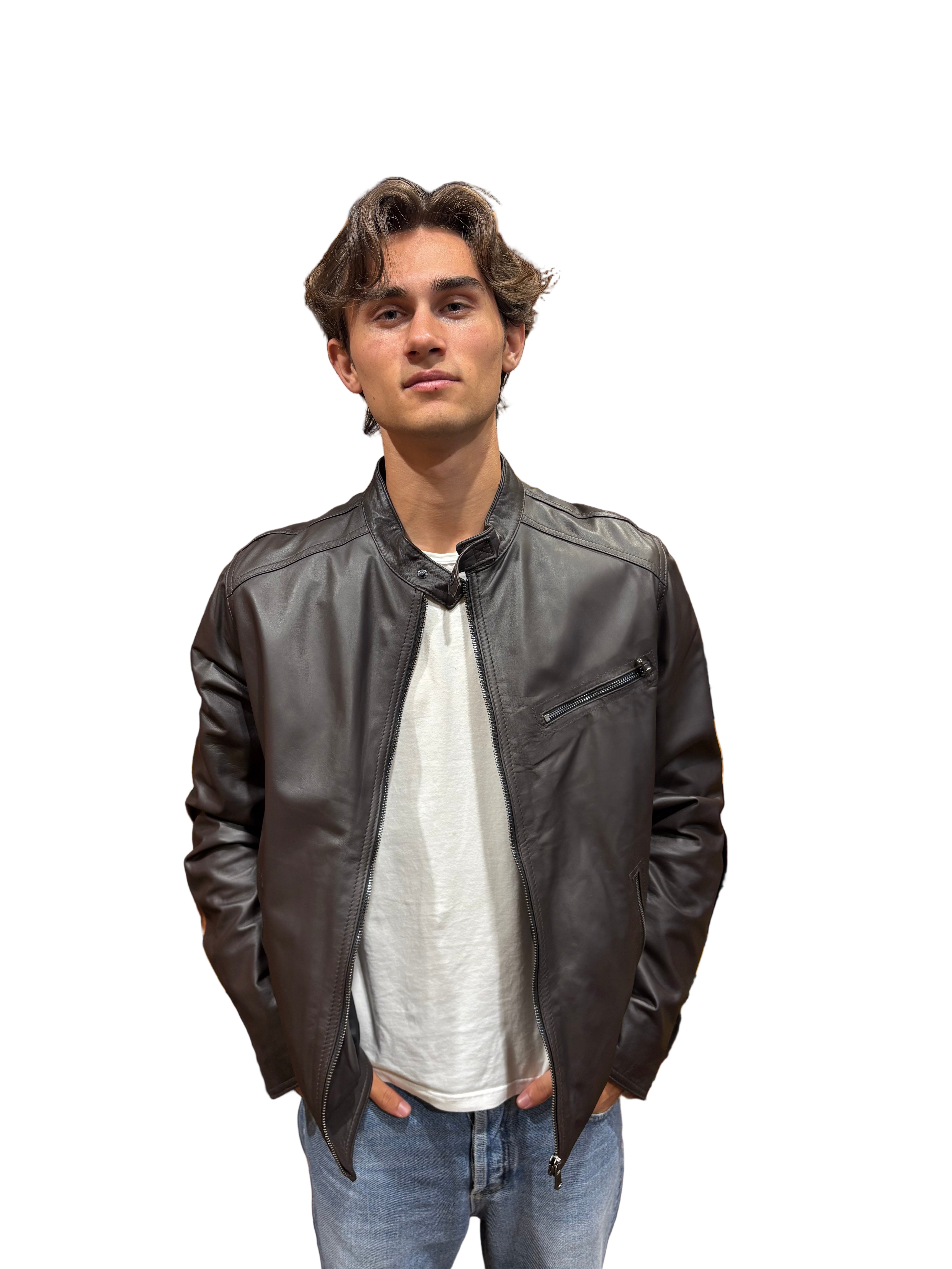 Men's leather jacket, Allegrini Monster, dark brown leather goods