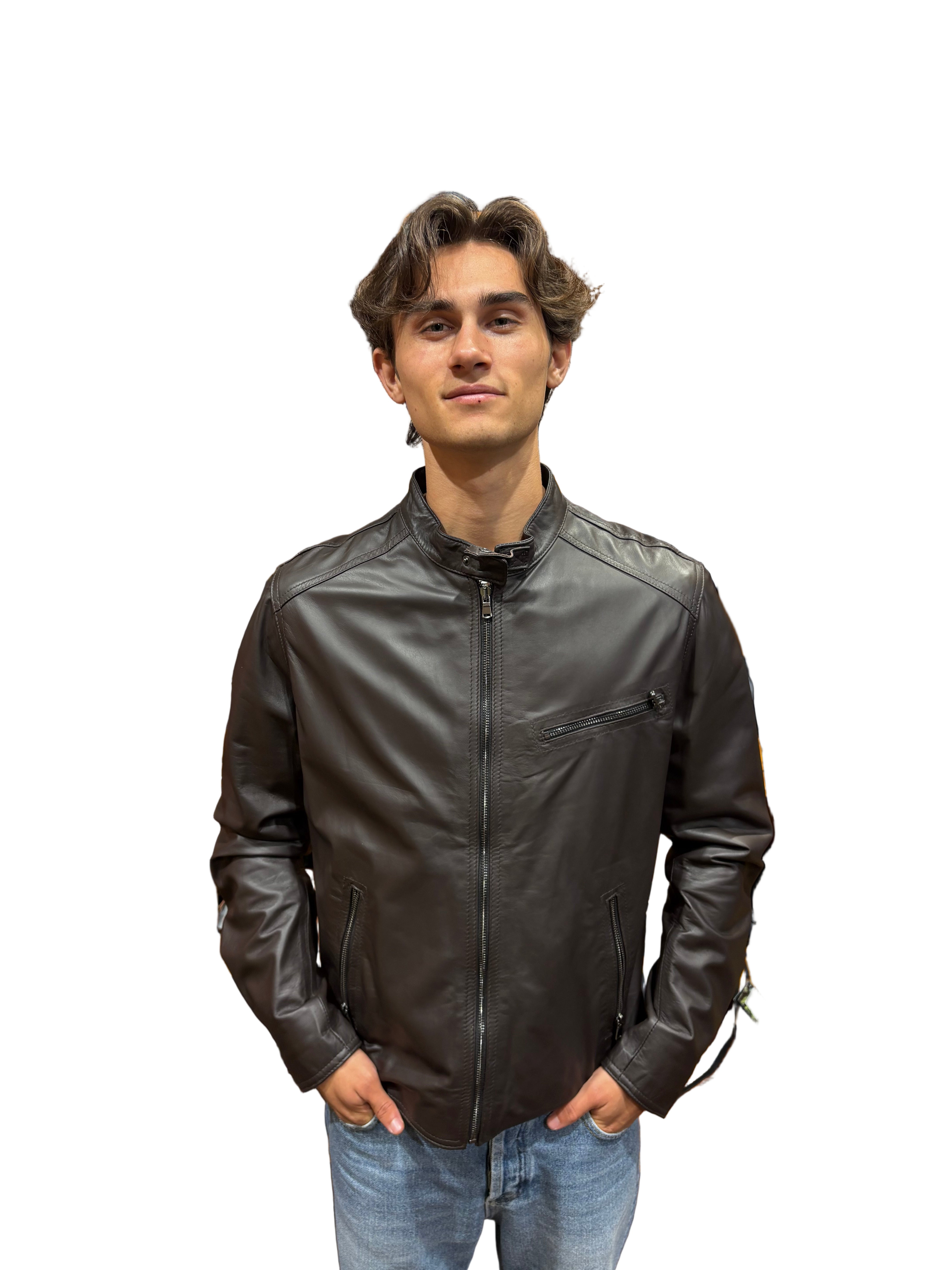 Men's leather jacket, Allegrini Monster, dark brown leather goods