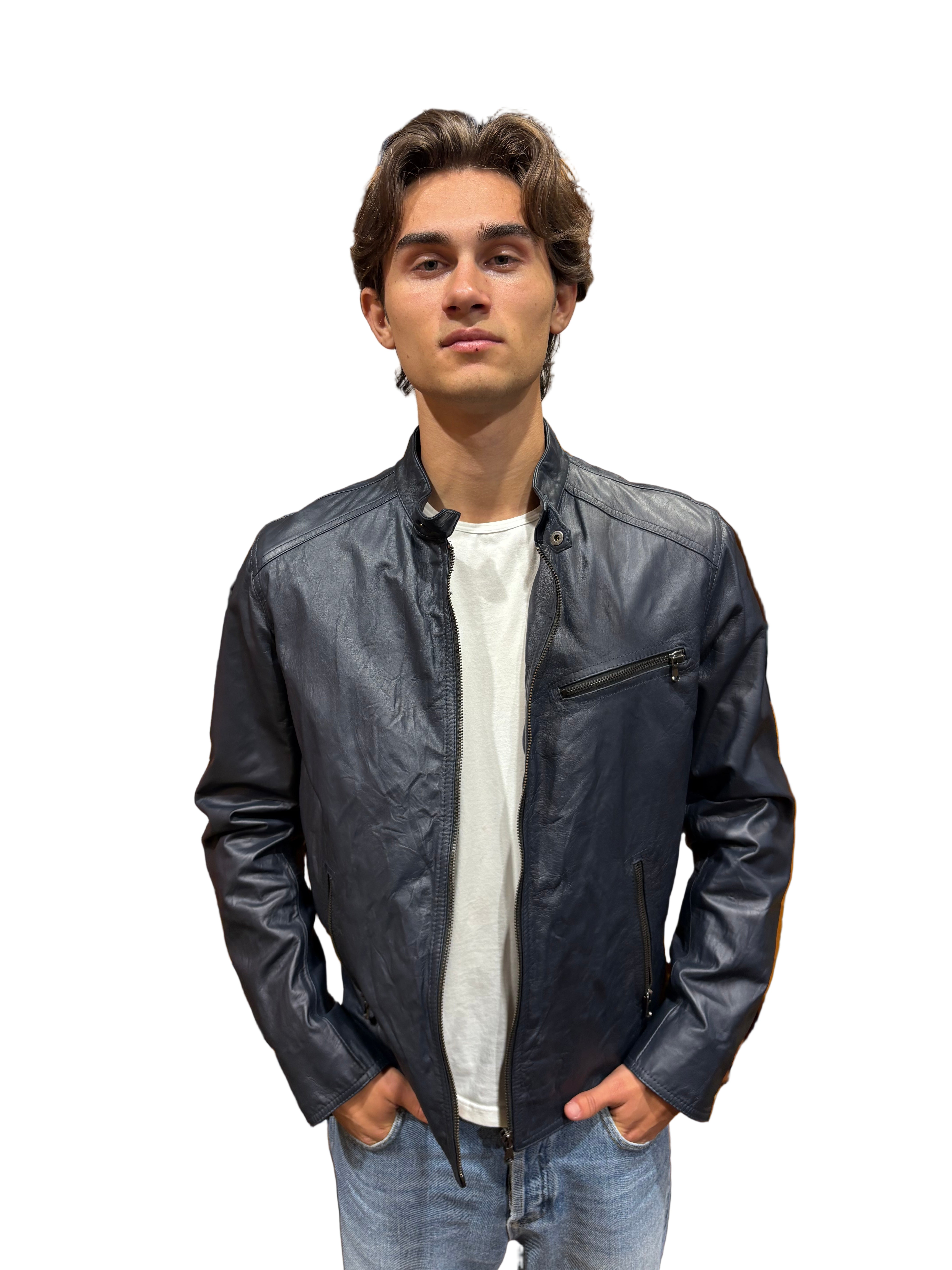 Allegrini Monster blue leather jacket for men