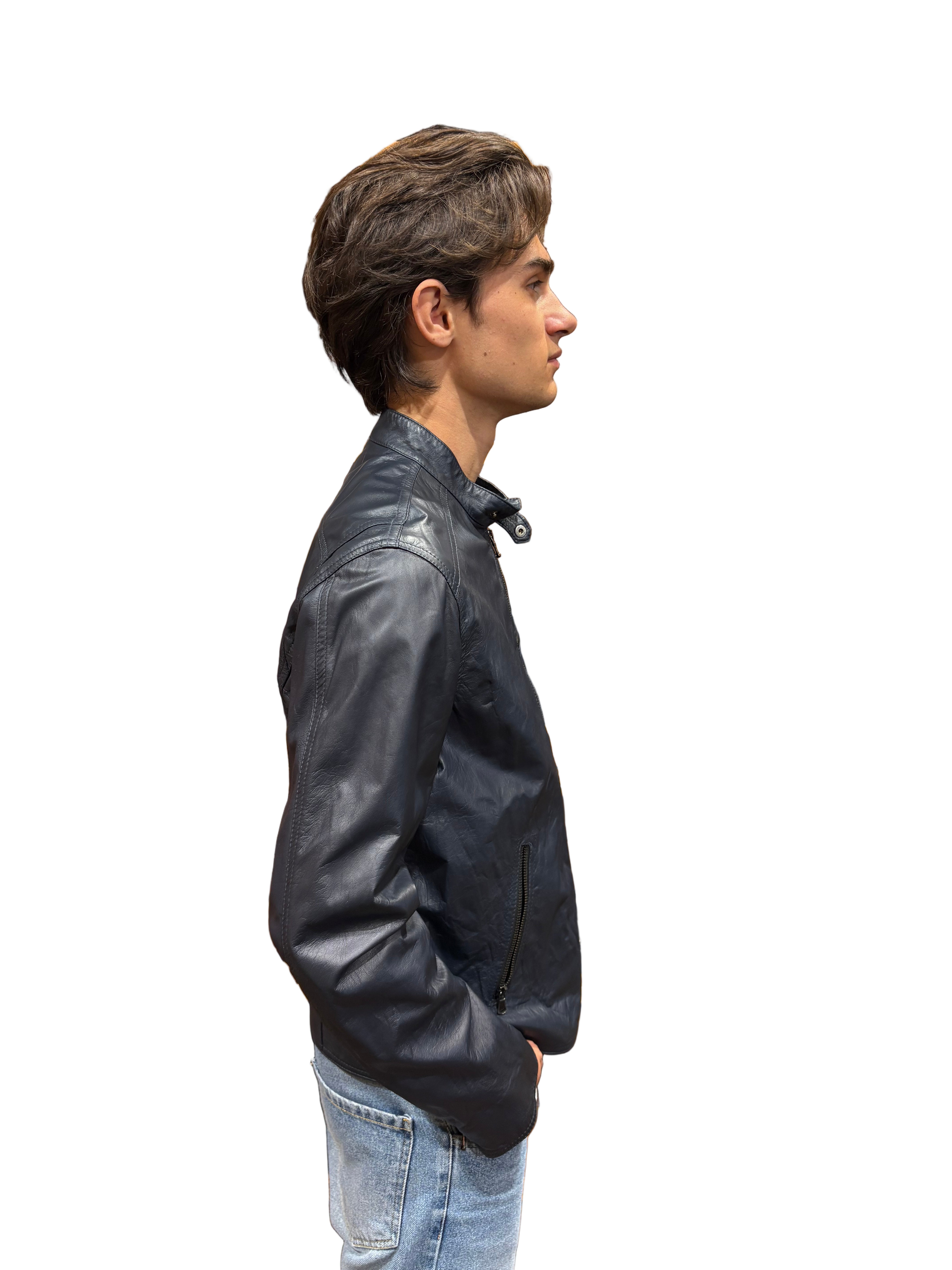 Allegrini Monster blue leather jacket for men