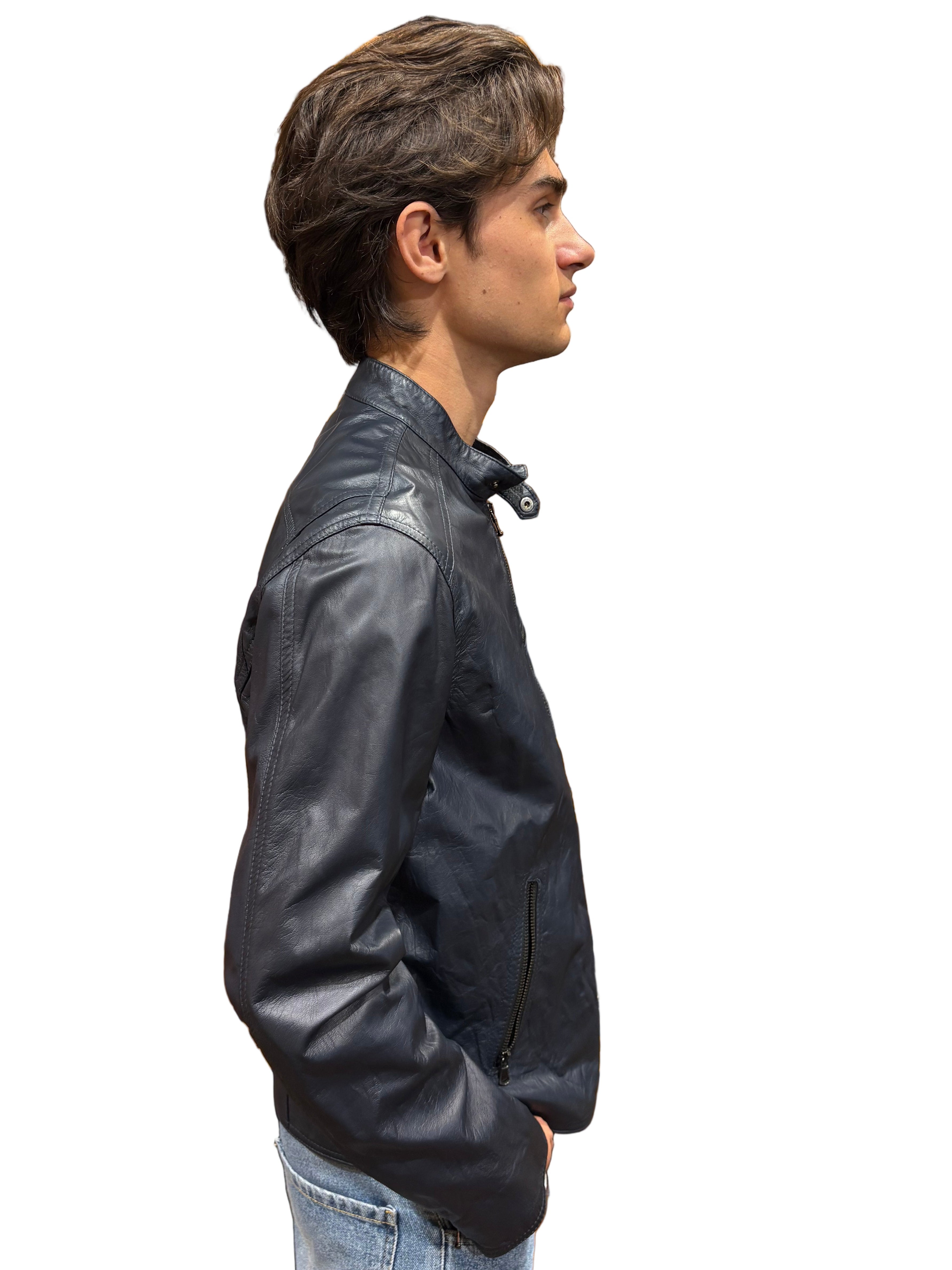 Allegrini Monster blue leather jacket for men