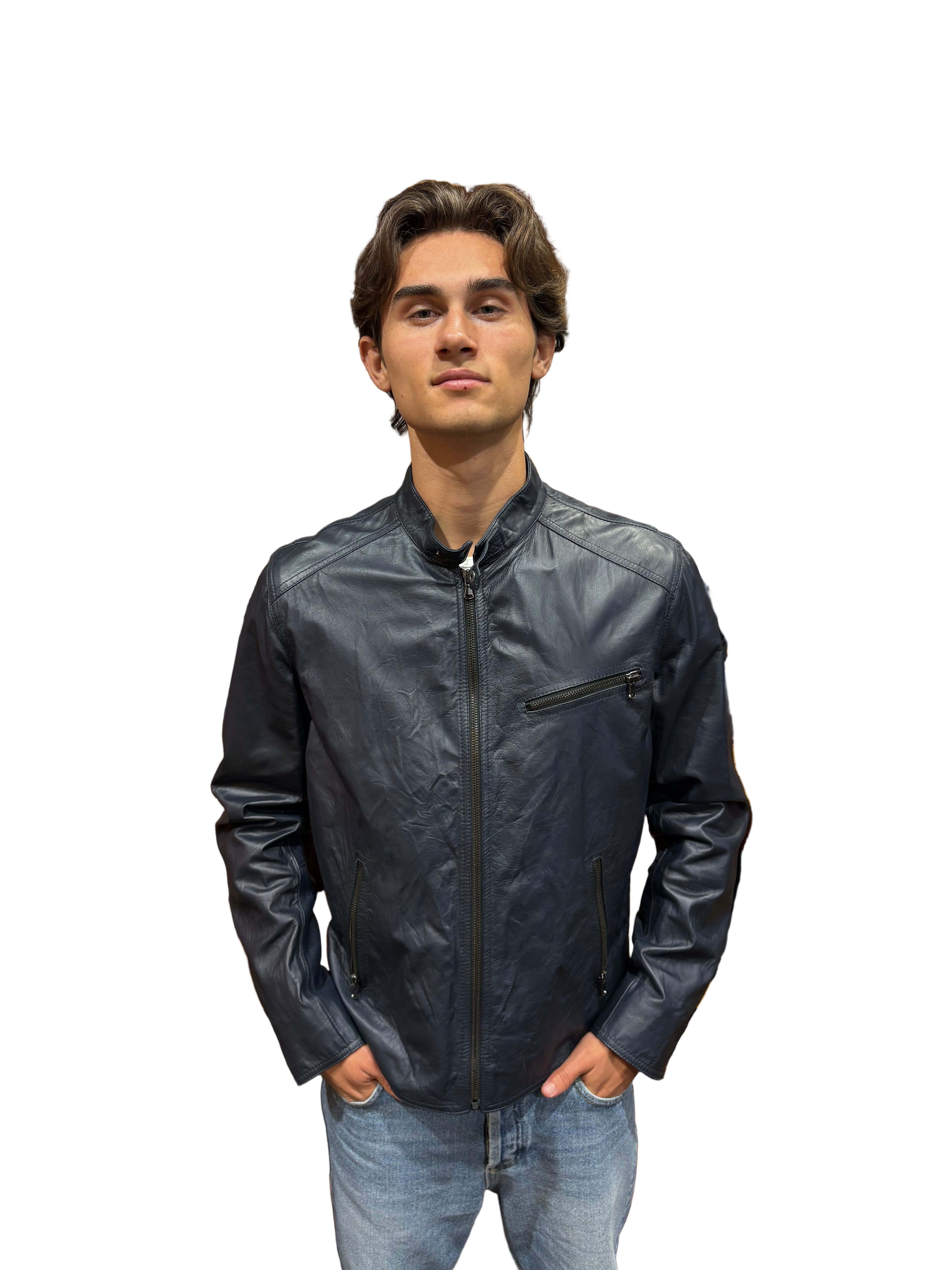 Allegrini Monster blue leather jacket for men