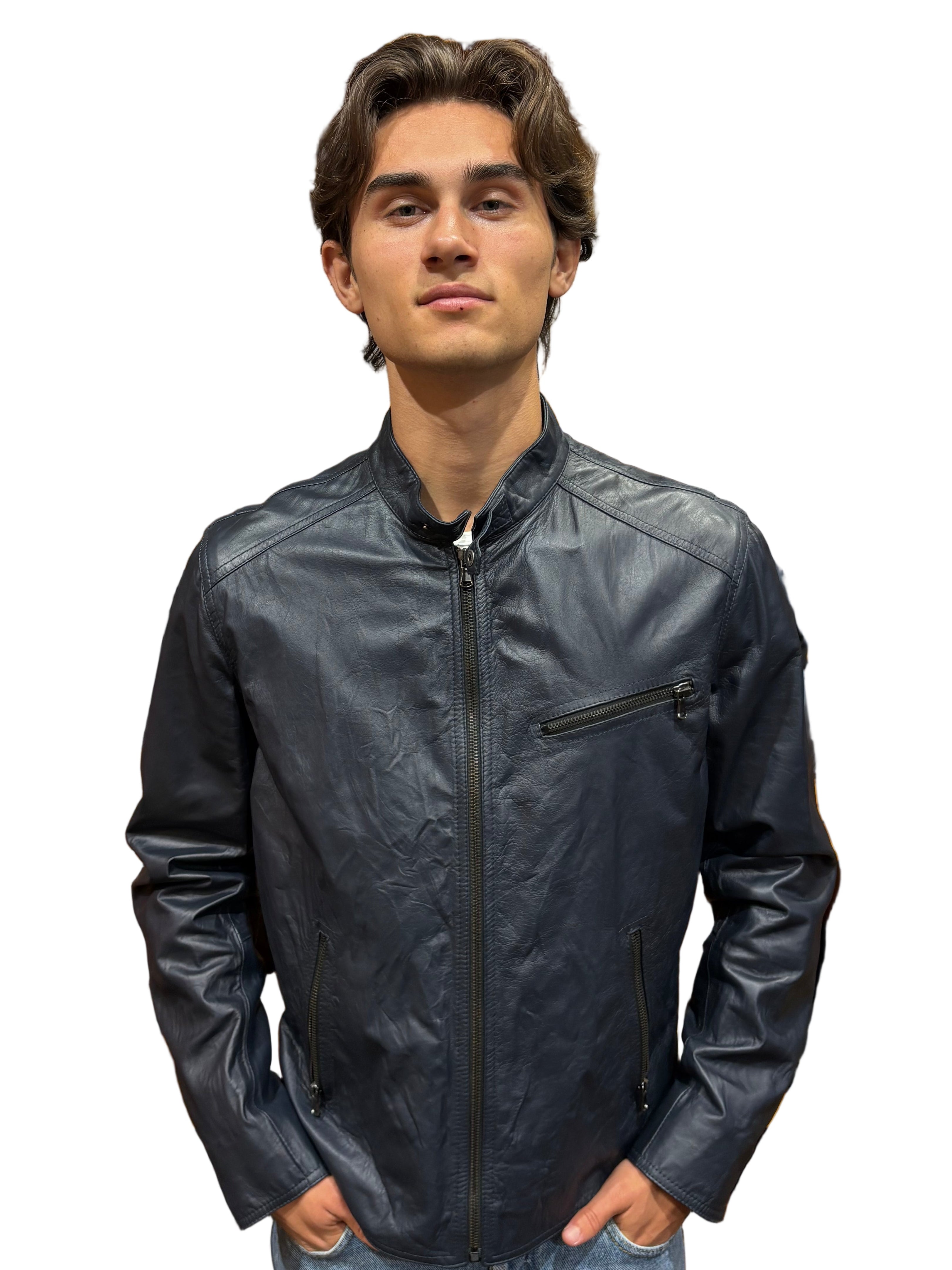 giacca in pelle uomo pelletteria allegrini MONSTER blu