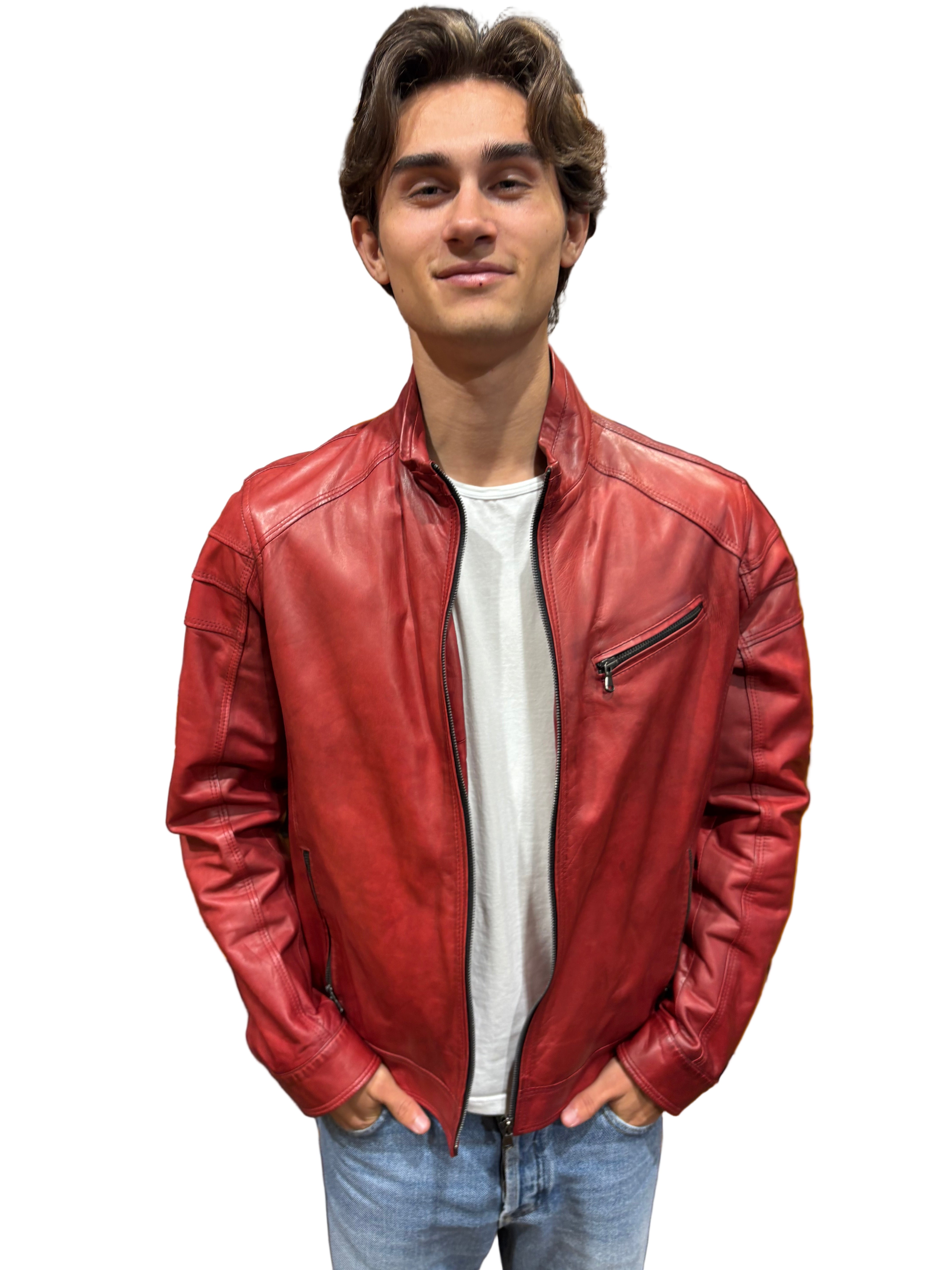 Giacca in pelle uomo tamponata a mano PEGASO tuscany Rosso