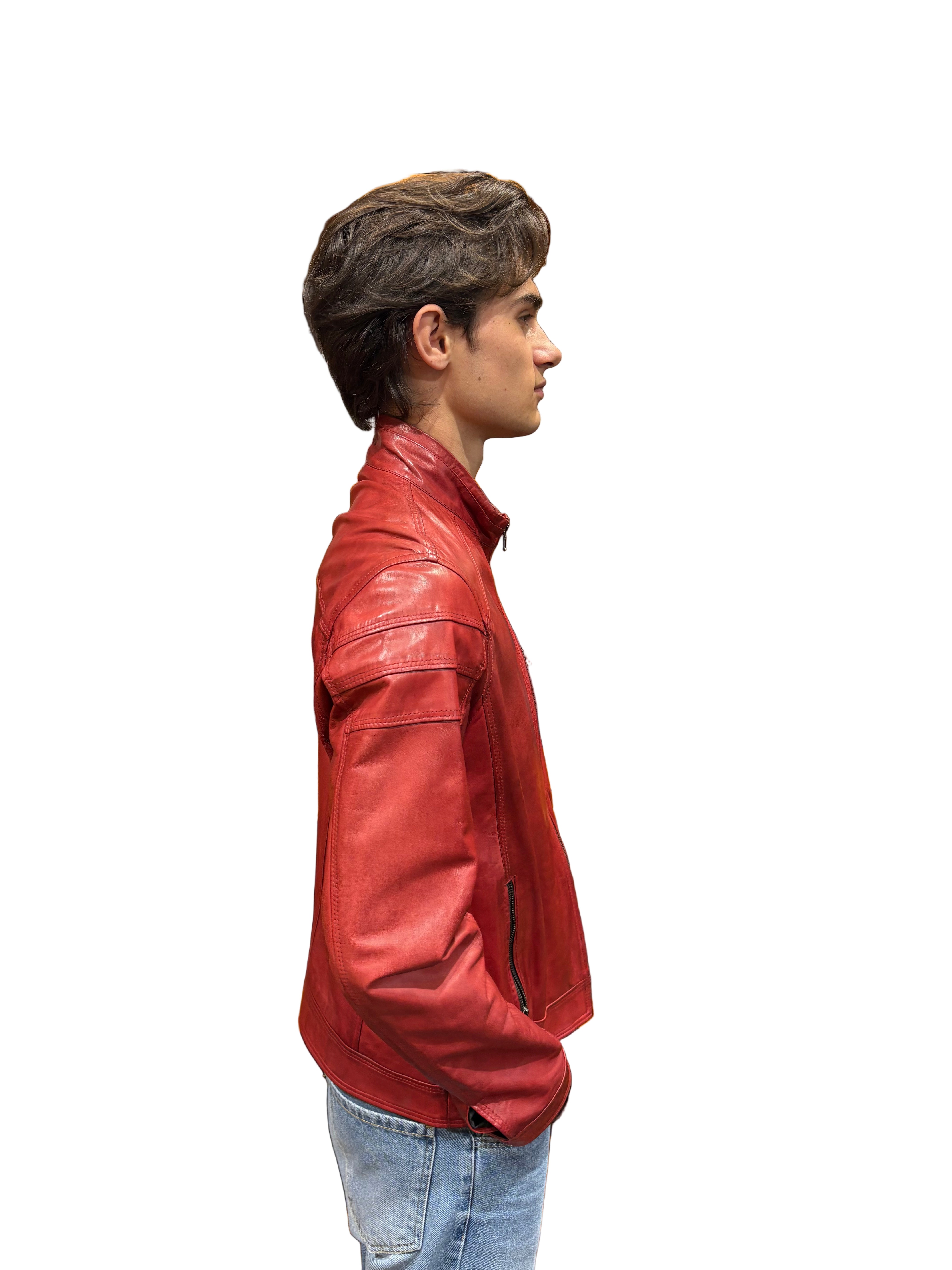 Giacca in pelle uomo tamponata a mano PEGASO tuscany Rosso