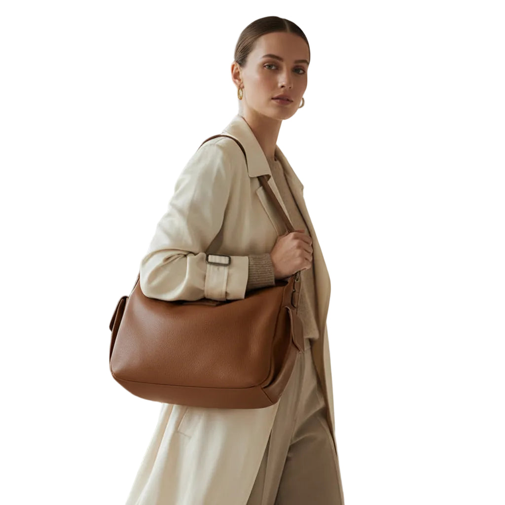 Borsa a spalla in pelle con tracolla Bruno Rossi R288 cuoio