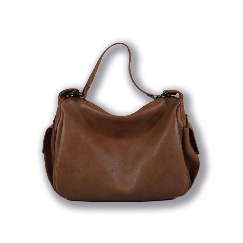 Borsa a spalla in pelle con tracolla Bruno Rossi R288 cuoio