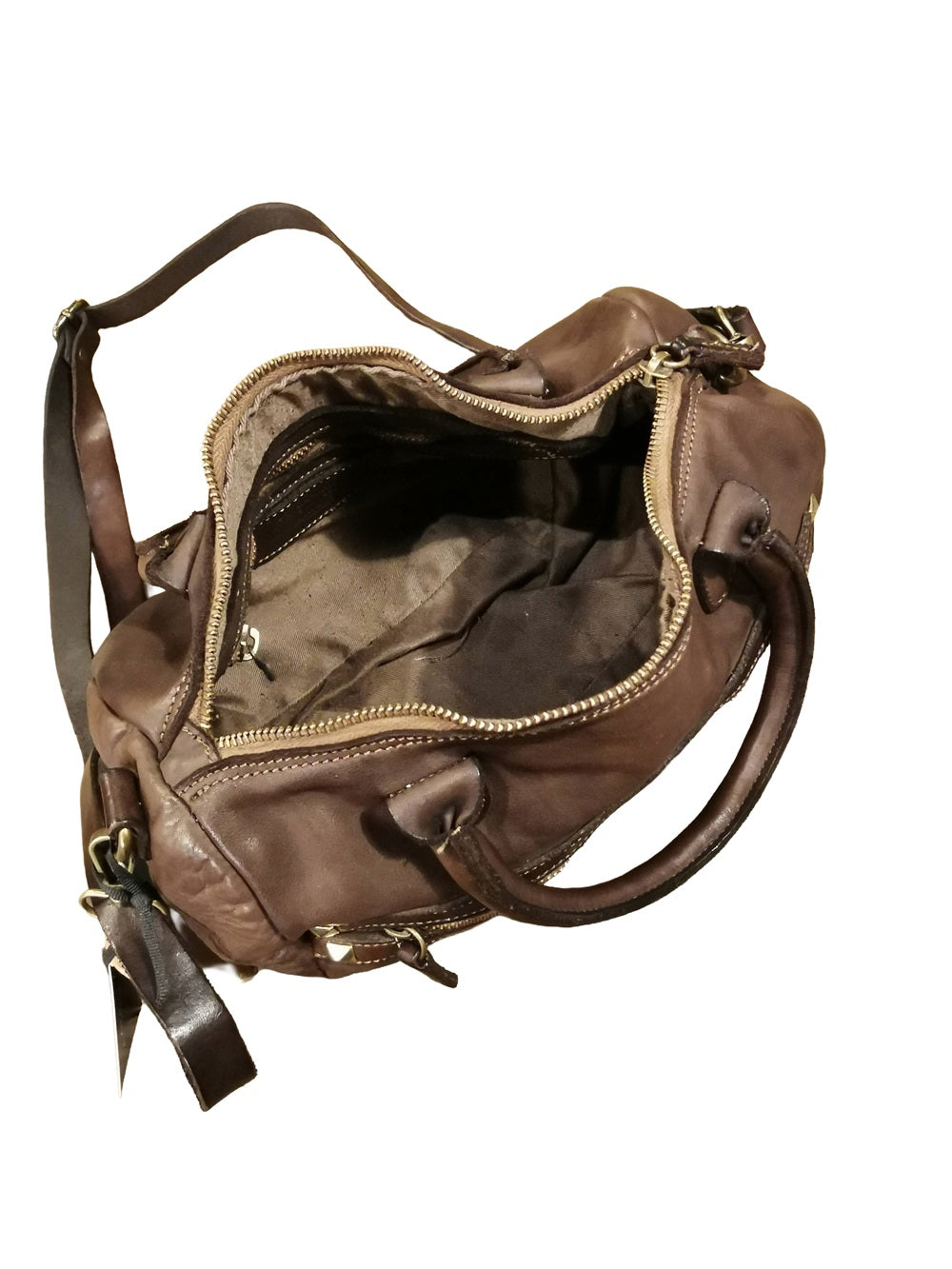 Bauletto in pelle con manici e tracolla Pelletteria Allegrini Filippo 1663 Testa di moro