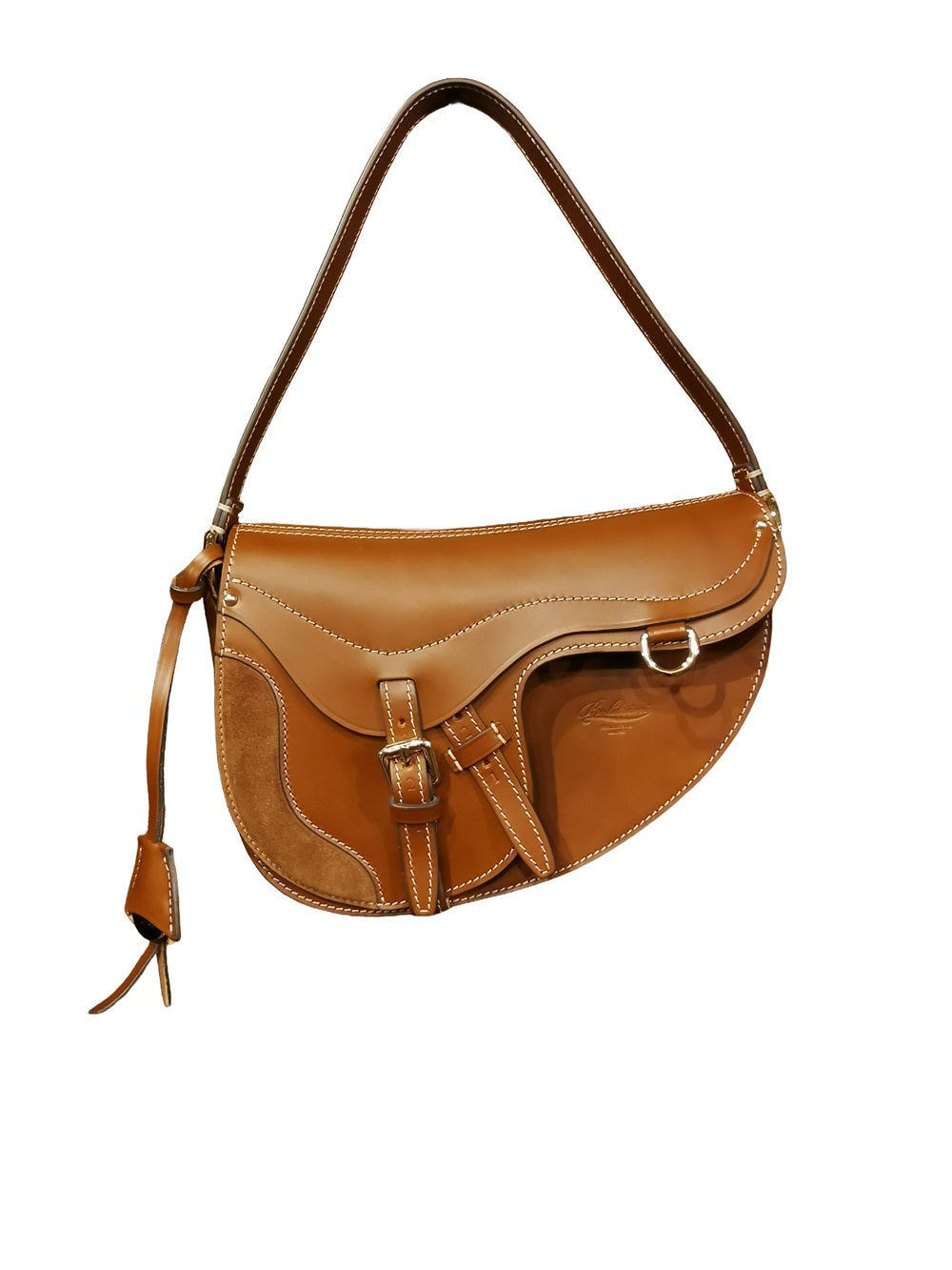 Leather saddle bag with double shoulder strap Boldrini 07321 Golden