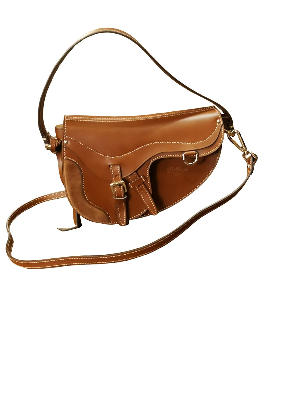 Leather saddle bag with double shoulder strap Boldrini 07321 Golden