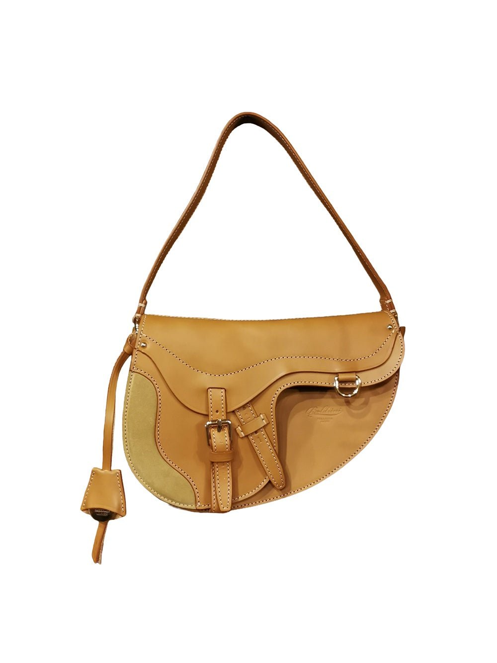 Borsa a sella in pelle con doppia tracolla Boldrini 07321 Naturale - Pelletteria Allegrini