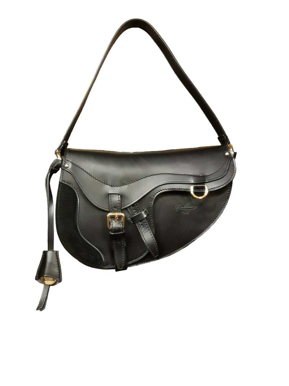 Leather saddle bag with double shoulder strap Boldrini 07321 Black
