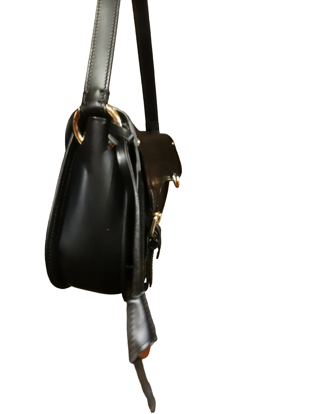 Leather saddle bag with double shoulder strap Boldrini 07321 Black